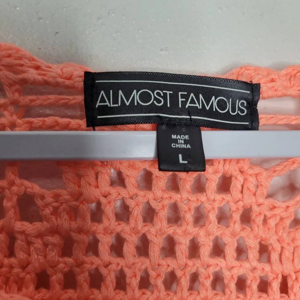 Almost Famous neon orange open knit fringe festival party sweater large